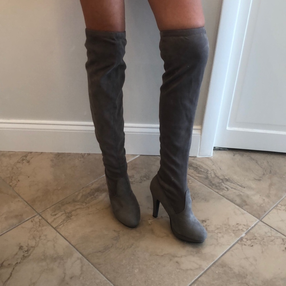 Report Sock Boots Gray Suede Over the knee 6.5